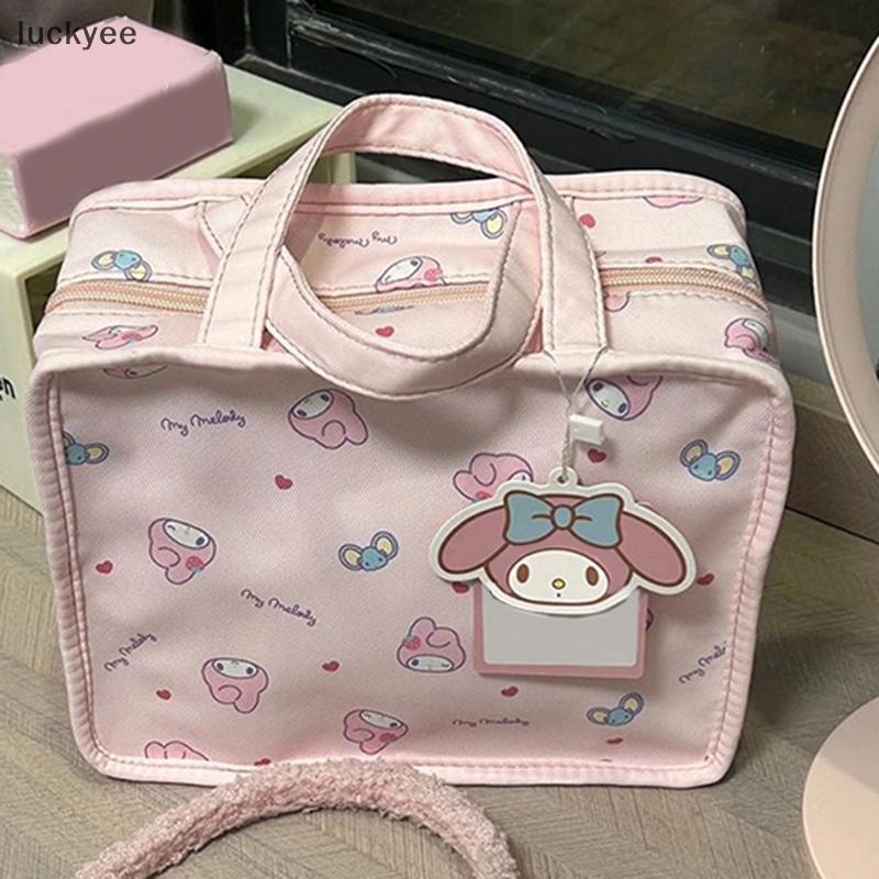 Luckyee Pink Sweetheart กระเป๋าเครื่องสําอางความจุสูงน่ารัก Kitty Cat ผ้าใบแบบพกพา Travel Sundries S