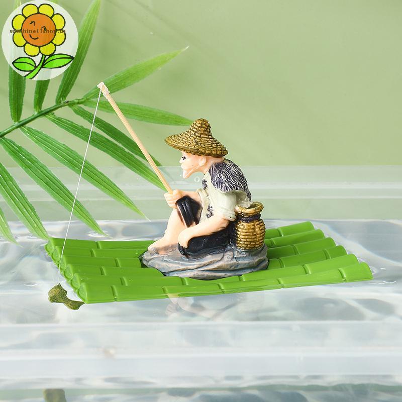 SUNSHOP ลอย Aquarium Decor Miniature Garden Decor Old Man ตกปลาลอยแพออกแบบถังปลาตกแต่งภูมิทัศน์ TH
