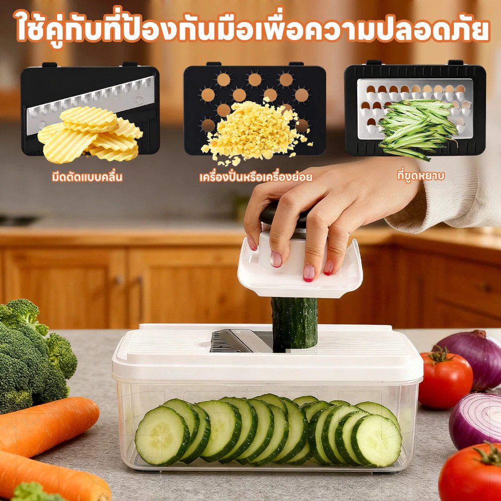 iETH 13-in-1 สับผัก Dicer - เครื่องเตรียมอาหารมัลติฟังก์ชั่นในครัวพร้อมที่ใส่นิรภัย, ตะกร้าท่อระบายน้ําและฝาครอบสด, ตัวประหยัดอวกาศสําหรับห้องครัวไทยขนาดเล็ก thumbnail 5