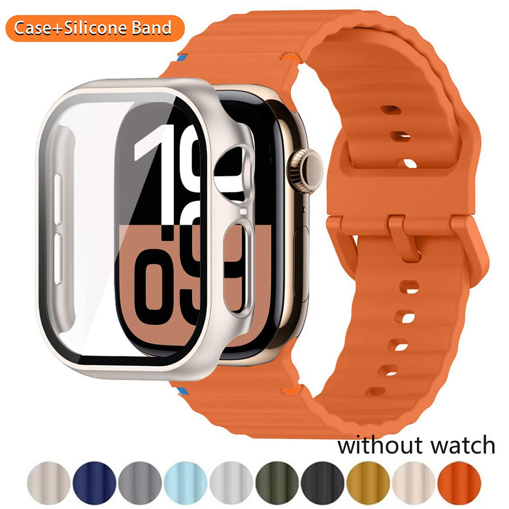 แก้ว + เคสซิลิโคน สายซิลิโคน ใช้กับ Apple Watch 46 42 45 44 40 มม. Series 11 10 9 8 7 6 5