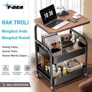 T-SEA Rak Troli 3 Susun Serbaguna - Baja Karbon Kokoh Dengan Roda, Rak Penyimpanan Dapur Kamar Mandi