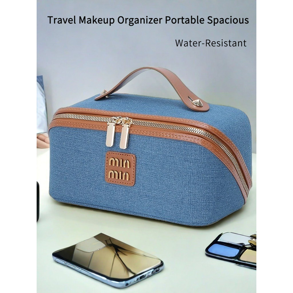 25x13x12 ซม. Denim Accordion Pouch - Travel Makeup Organizer แบบพกพากันน้ํากว้าง