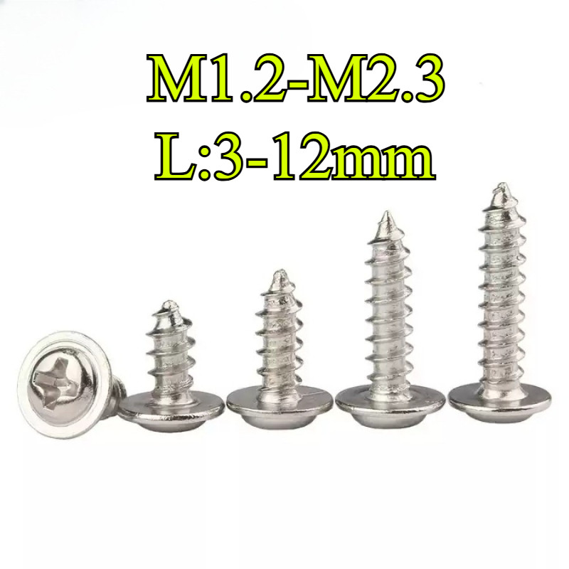 นิกเกิล-Plated PWA Cross หัวกลมพร้อม Pad Self-Tipping Pan Head Cross พร้อมสกรู Meson M1.2/M1.4/M1.7/