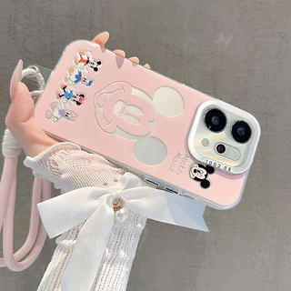 เคส OPPO Reno 14 14F 15 15F 16 16F 5G เคส OPPO Reno 14 15 16 Pro Max 5G Case เคสน่ารักมิกกี้ มินนี่ เมาส์ กันกระแทก พร้อมสายคล้องโทรศัพท์ ขอบซิลิโคนอ่อนนุ่ม สำหรับผู้หญิง เด็กนักเรียน