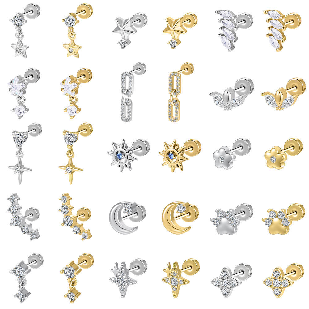 ต่างหูสแตนเลสสตีลและทองแดงแบบ_star_crystal_flower_สำหรับการเจาะhelix_conch_daith