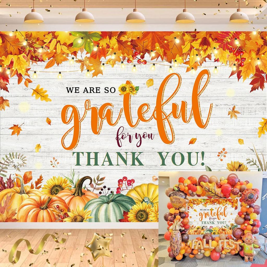 We are So Grateful for You Thank You Banner Backdrop 6x4FT Autumn Pumpkin Thank You for All You Do B