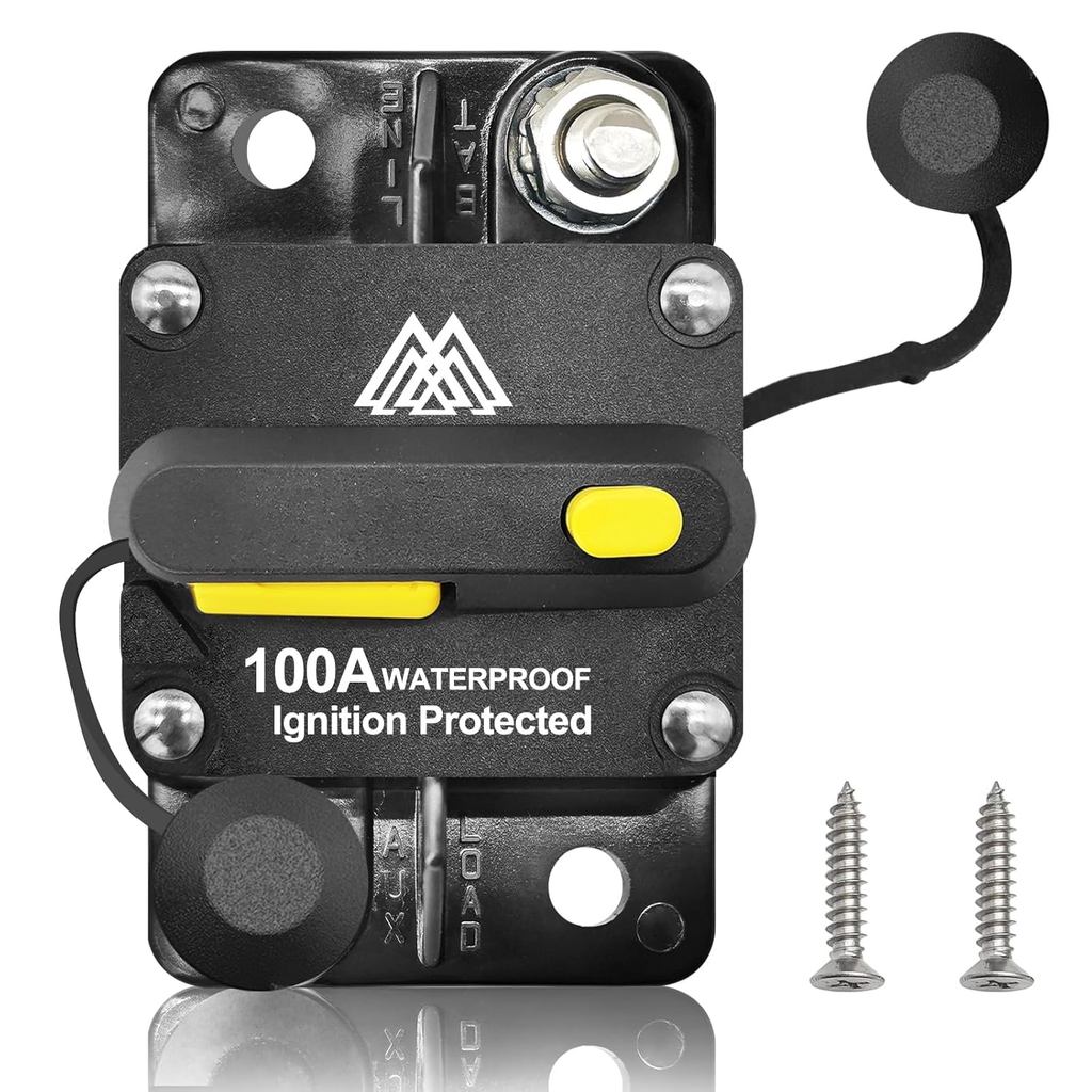 100 amp Circuit Breaker Switch 100A Waterproof Fuse Inline Holder Resettable Fuse Manual Reset 12V-4