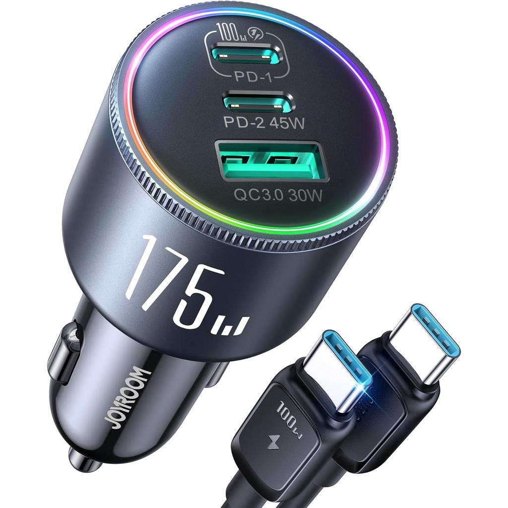 JOYROOM 175W USB C Car Charger Fast Charging, 3-Port Car Phone Charger PD100W+45W+USB30W Type C Car 