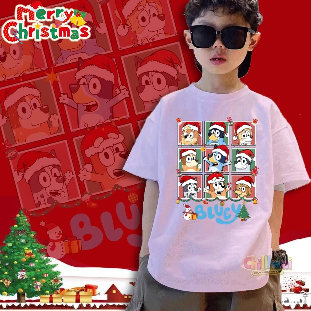เสื้อยืดคริสต์มาส ซีรีส์คริสต์มาส เสื้อยืดเด็ก คอกลม ลายการ์ตูนลูกสุนัขคริสต์มาส 100%THAISHOPไซส์ 90