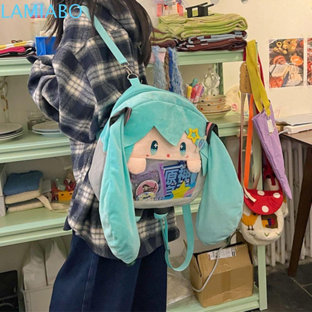 LAMIABO Hatsune Miku กระเป๋า, การ์ตูนเสมือน Goji Plush Miku กระเป๋าเป้สะพายหลัง, Creative Kawaii Voc