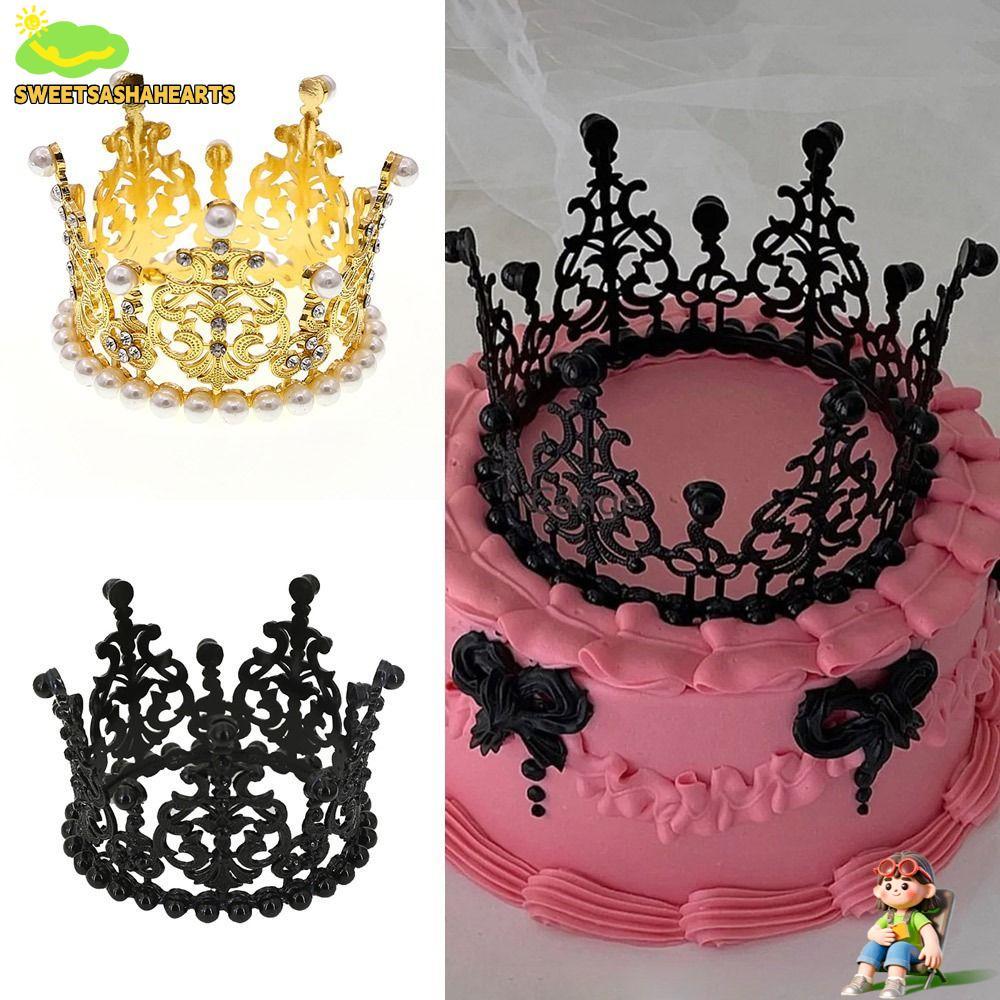 SWEETSASHA 1 ชิ้นมงกุฎตกแต่งเค้ก,ตกแต่ง Princess Birthday Party เค้ก Topper, Elegant เด็ก Baby Gold Silver สีเครื่องประดับเค้ก
