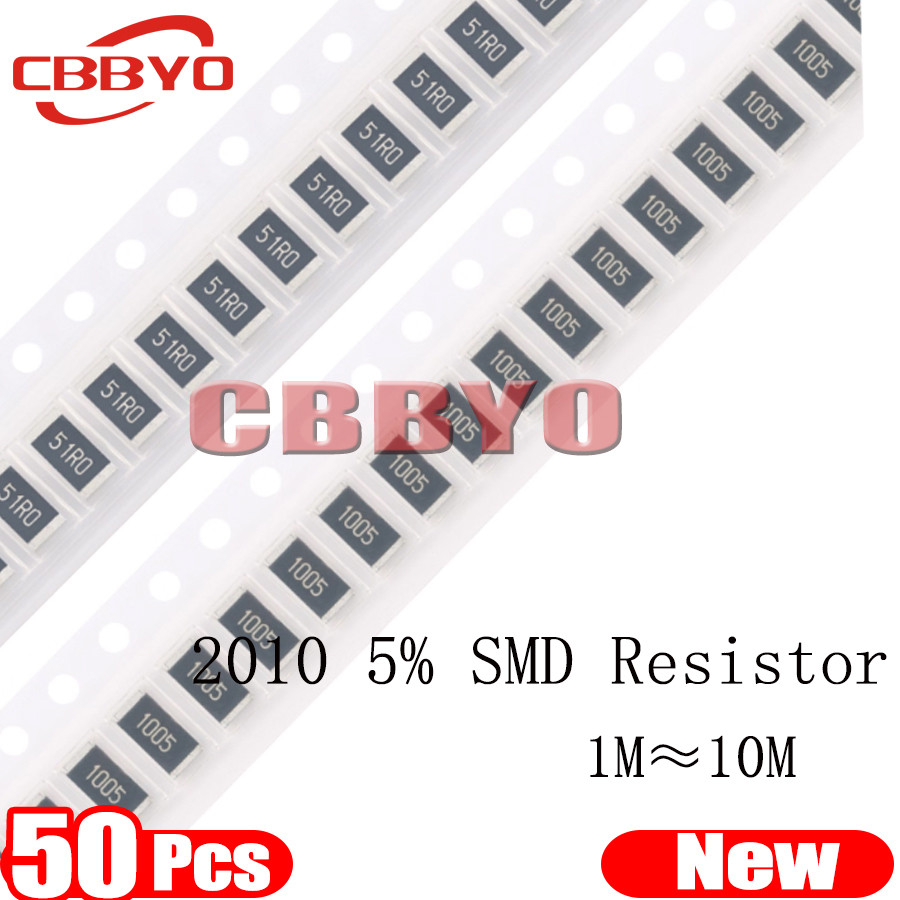50 ชิ้น 2010 5% ตัวต้านทาน SMD 1M2M 5.1M 10MΩ โอห์ม
