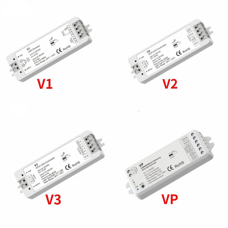 DC12-24V V1 V2 สีเดียว CCT LED Dimmer V3 VP V5-M RGBW RGB + CCT RGB Controller 12V CV RF 2.4G สําหรั