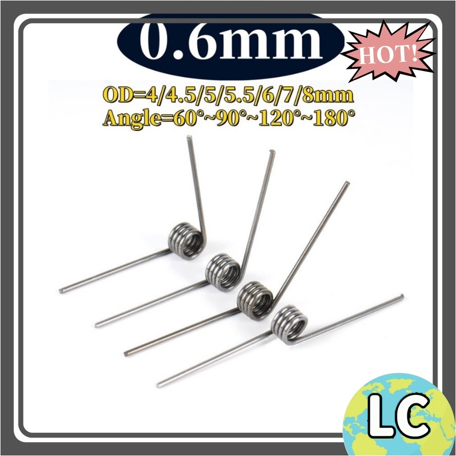 Sus304 d0.6mm OD4/4.5/5/5.5/6/7/8mm V-shaped spiral torsion spring มุม 60/90/120/180 องศา[LC-FC]