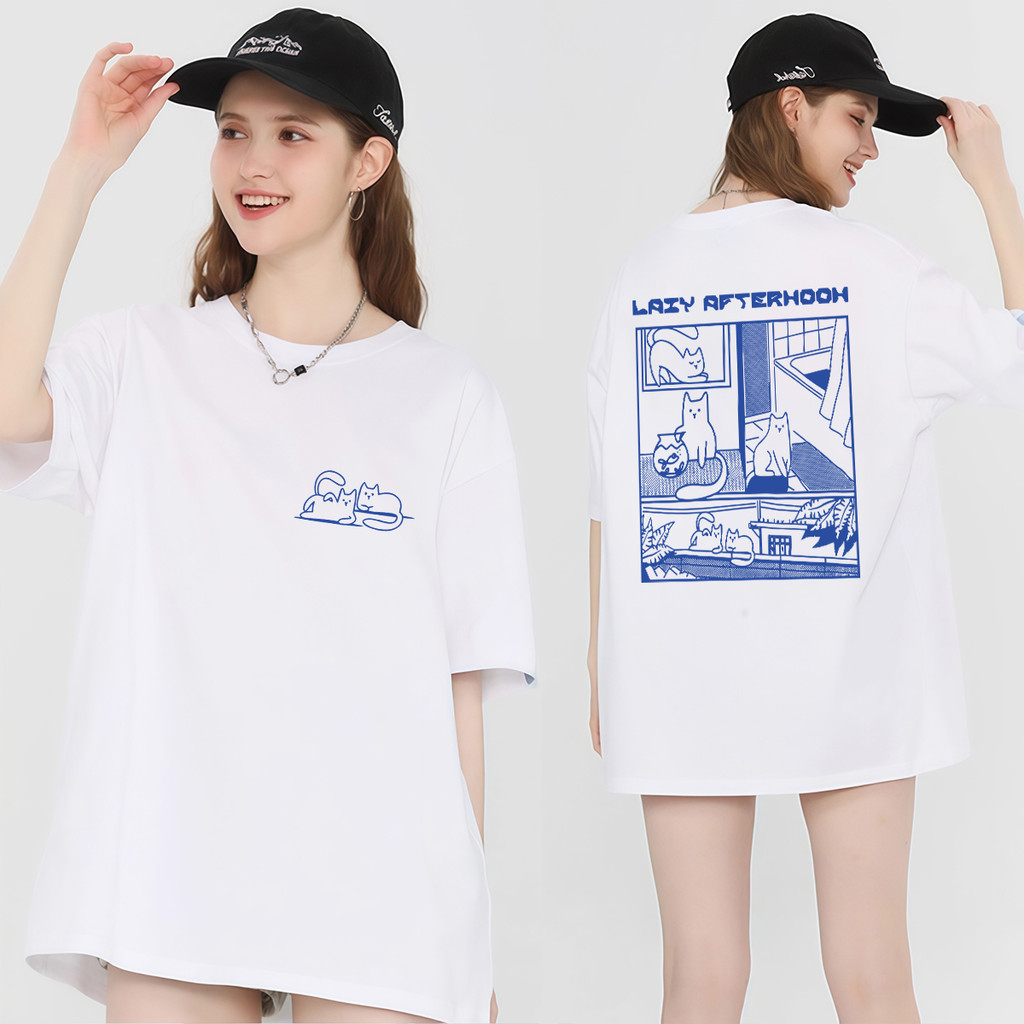 (ผ้าฝ้าย 100%) Luvoro 2025 เสื้อยืด Cotton oversize T-shirt unisex ลาย เนื้อผ้านุ่มระบายอากาศดี แขนสั้น ใส่สบาย สีดำและสีขาว เสื้อยืดทูโทน เสื้อกีฬา ยืดแขนสั้น C1825