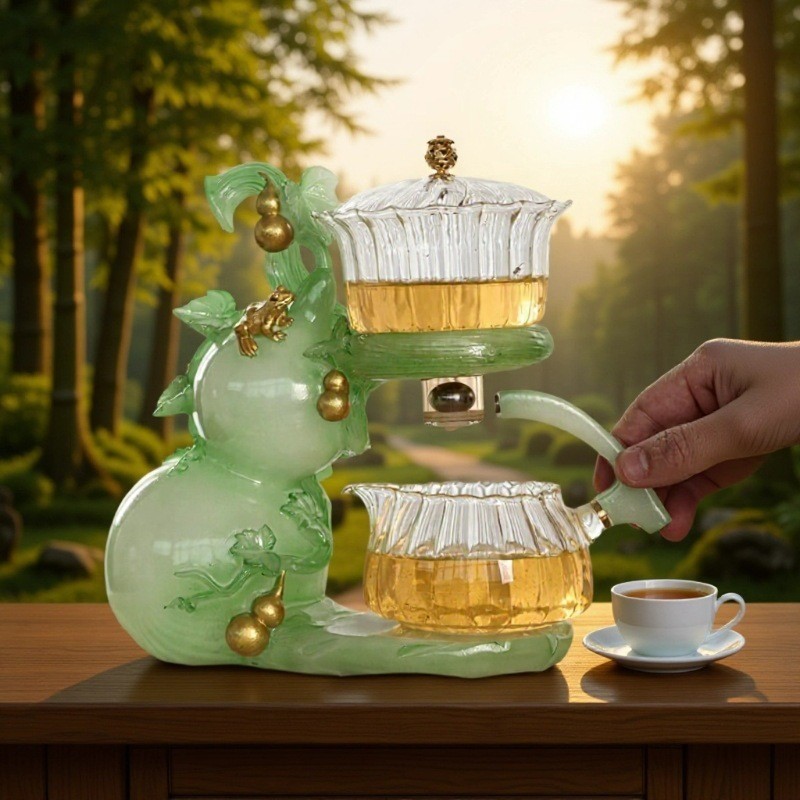 Gourd Lazy Glass Kung Fu ชุดน้ําชาอัตโนมัติถ้วยชาหม้อชุดครัวเรือนกาน้ําชา Handy เครื่องมือแม่เหล็ก Induction ชุดชา IGOP