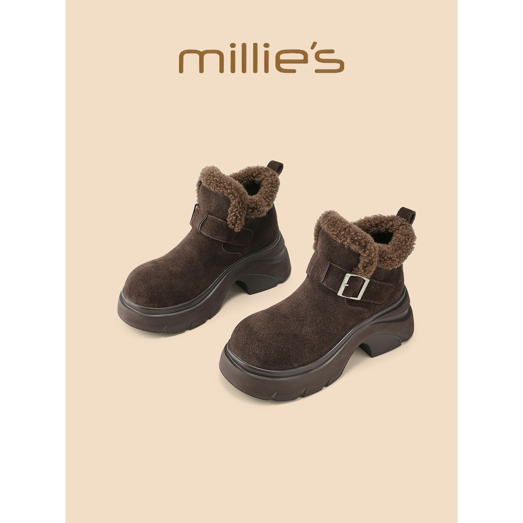 มาร์ตินบูท Millies Miaoli สำหรับผู้หญิง หนานุ่มพ้นsoleขนฟูก สไตล์อังกฤษแบบเรียบง่าย ปี2025