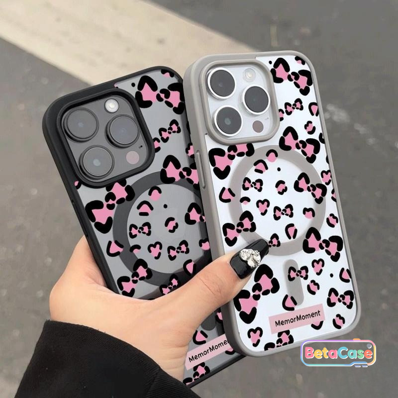 เคสโทรศัพท์แม่เหล็กด้านลายเสือดาวสีชมพูน่ารักสำหรับ iPhone 17 16 11 15 14 13 12 Pro Max เคส ฝาหลัง ไร้สาย