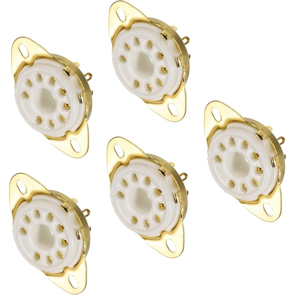 MOCCANIXITY 9 พิน PCB Tube Socket Ceramics, Vacuum Tube Protect Tube Pin Socket, White Plated เหมาะส