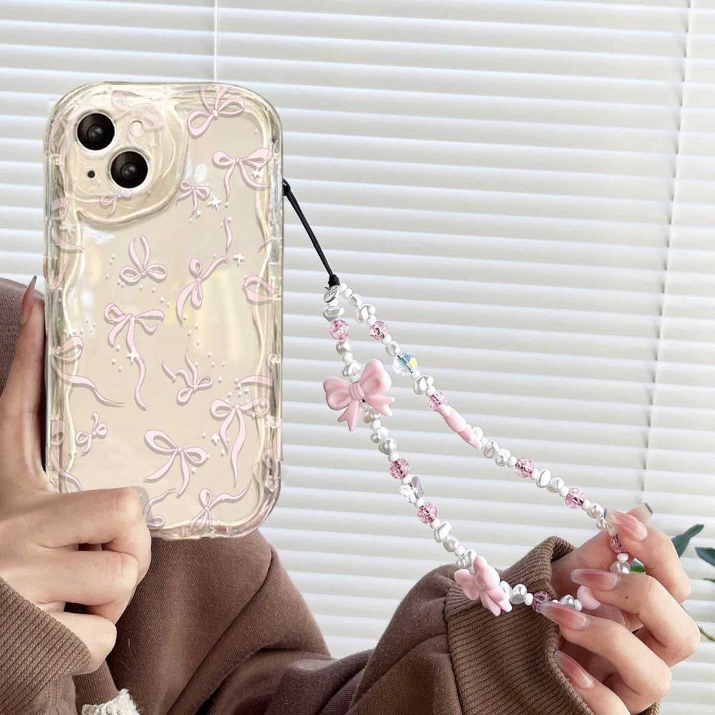 แฟชั่นสีชมพู Bowknot สําหรับ Samsung Galaxy S23 Ultra S21 Plus S23FE S21FE S20FE F06 พร้อมสายรัดข้อม