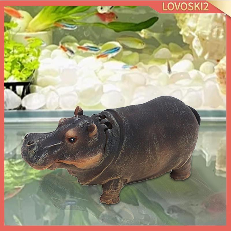[Lovoski2] Fish Tank Bubbler Decor Hippo Figurine ทนทานเรซิ่นน่ารัก Multifunction Air Bubbler สําหรั