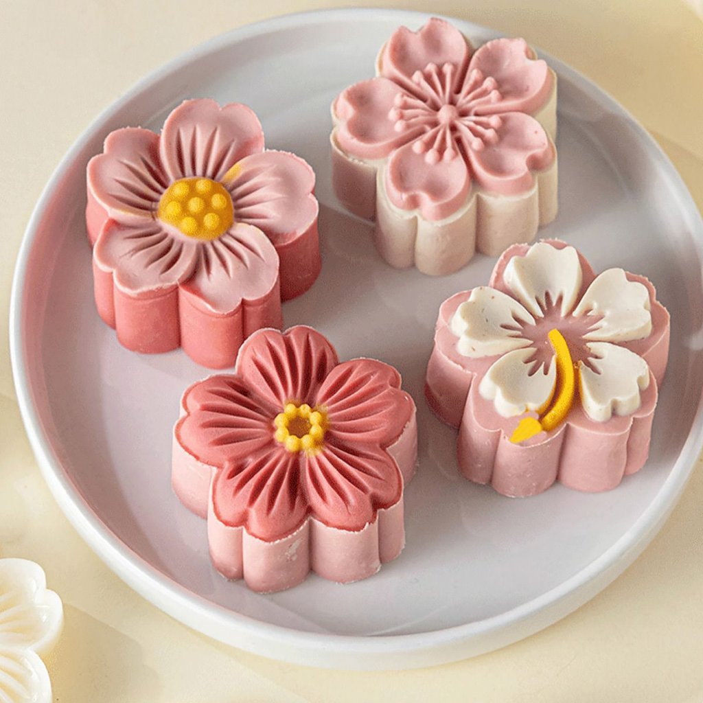 XO แม่พิมพ์ดอกพีชและดอกแอปริคอทแบบกดสปริง 30g - 50g - 65g สําหรับทําขนมไหว้พระจันทร์, ภูคลินห์, เค้ก