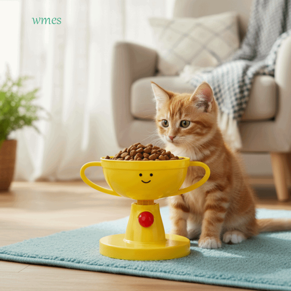 Wms1สําหรับ แมวถ้วยรางวัลชามปรับความสูงที่ถอดออกได้สัตว์เลี้ยงชามเท้าสูง,การ์ตูนลื่นป้องกันกระดูกสัน