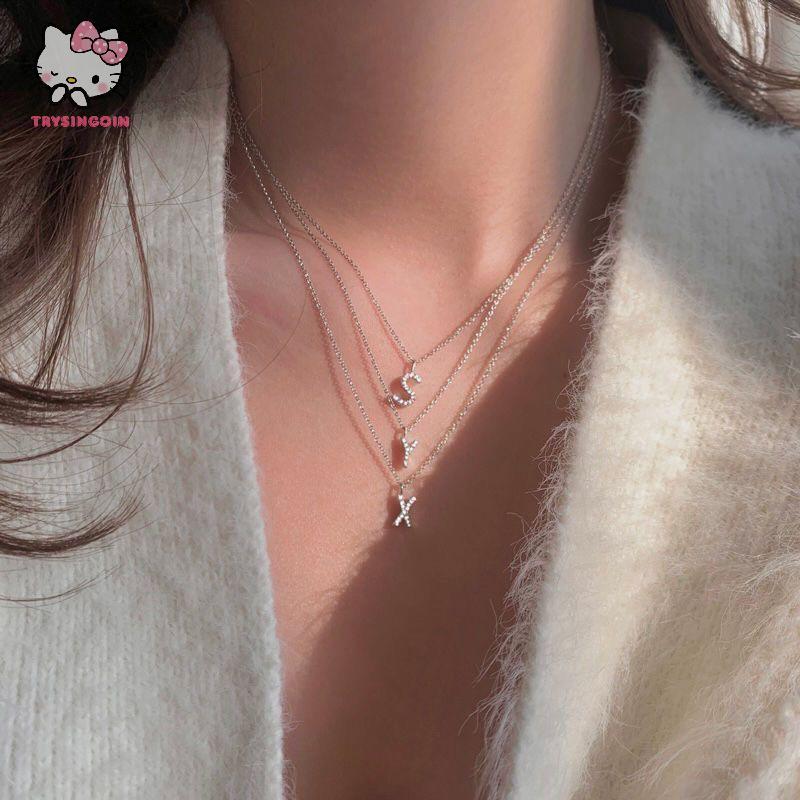 [strysingoin] แฟชั่น Shining AZ จี้ตัวอักษร Charm สร้อยคอ 26 ตัวอักษรเริ่มต้นชื่อ Clavicle Chain เคร