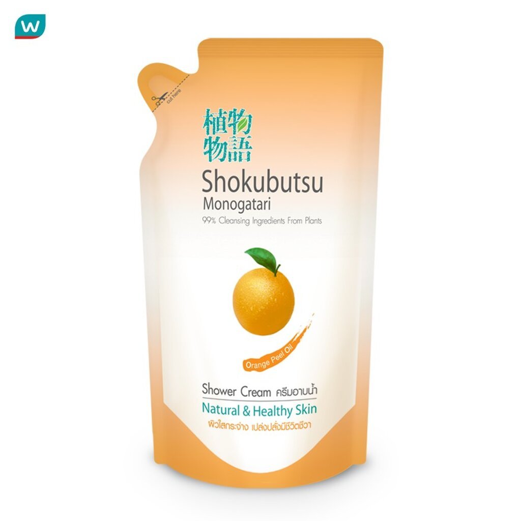 Shokubutsu โชกุบุสซึ โมโนกาตาริ ครีมอาบน้ำ ออเร้นท์ พีลออย เนชอรัลแอนด์เฮลตี้ สกิน 400มล.ถุงเติม