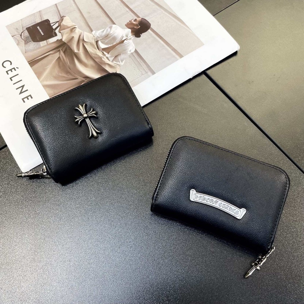 ((คลังสินค้าพร้อมจัดส่งที่รวดเร็ว) Chrome Hearts Clutch ขายร้อนกระเป๋าเอกสารหนังแท้สีดําหนังวัวชั้นแ