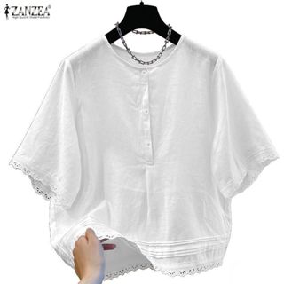 เสื้อเชิ๊ตสไตล์เกาหลีสำหรับผู้หญิง ทำจากผ้าฝ้ายและลินิน มีแข…