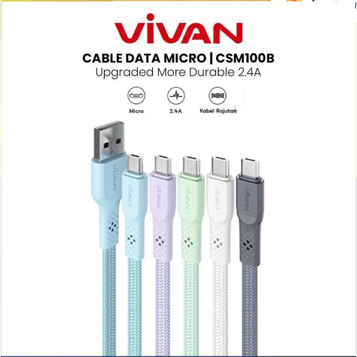 AM VIVAN DATA CHARGER CABLE CSM100B MICRO USB / CABLE BRAIDED UPGRADED MORE DURABLE 2.4A 100CM