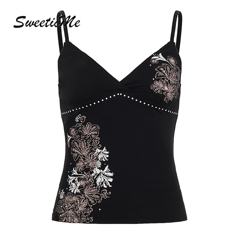 เสื้อ.camisole.สตรี สไตล์เรโทร ลายพิมพ์ดอกไม้ ดีไซน์สายรัด พอดีตัวและสวมใส่ง่าย