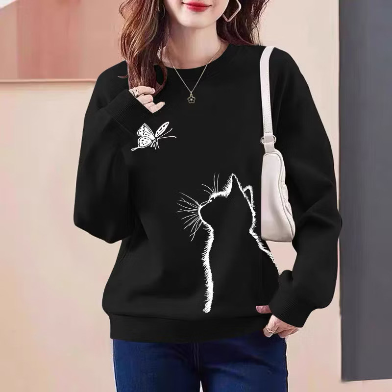 （สินค้าพร้อมส่ง）เสื้อกันหนาวแขนยาวลําลอง คอกลม มีฮู้ด พิมพ์ลายตัวอักษร ทรงหลวม ขนาดใหญ่ แฟชั่นฤดูใบไม้ร่วง สไตล์เกาหลี สําหรับผู้หญิง