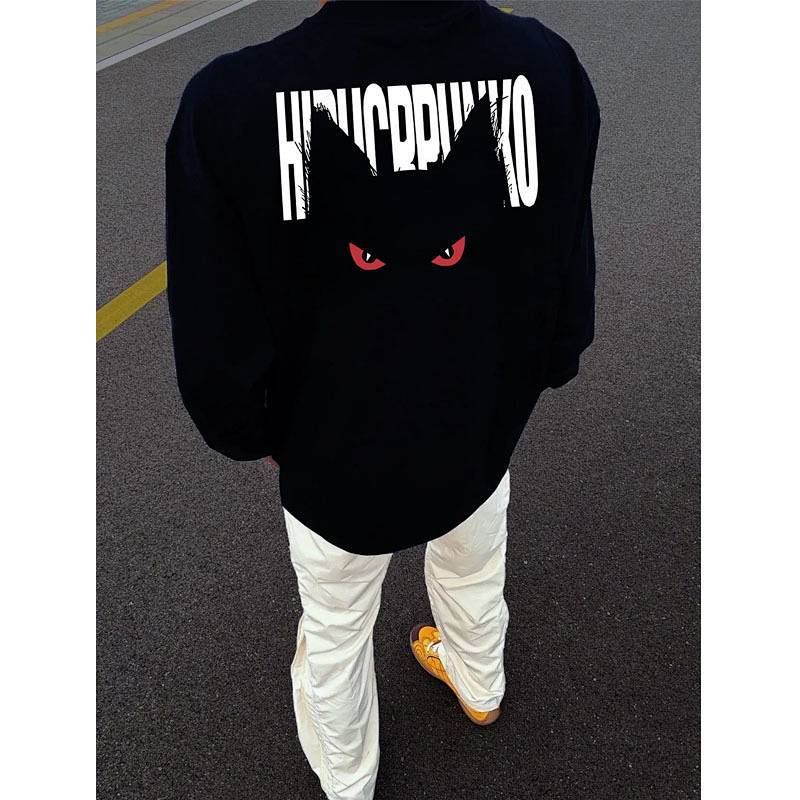 Heavy National Fashion Street Pu Shuai Cotton Long-Sleeved T-shirt Men's American High Street Loose 