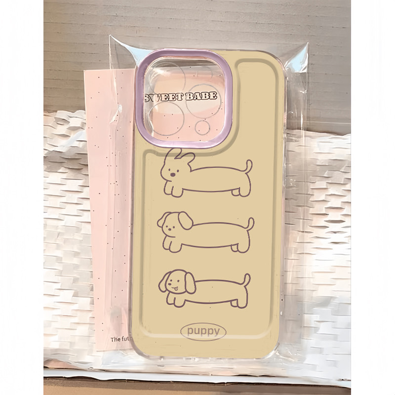 Ins สายสีเหลืองสุนัขนุ่มโปร่งใส Anti-Fall เคสโทรศัพท์สําหรับ iPhone 16 Promax 15 Promax 12 13 Mini 14plus 11 Pro Max X XS XR XS Max 7 8 plus Se2020 6G 6Plus