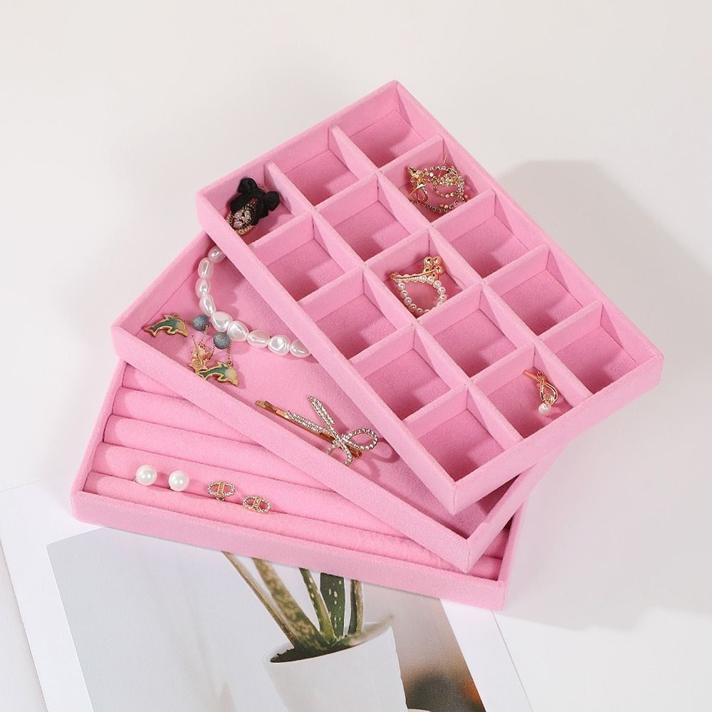 กล่องเก็บเครื่องประดับกํามะหยี่ KONKE, ถาดแสดงสร้อยคอหลากสีกํามะหยี่, ถาดจัดระเบียบวางซ้อนกันได้แหวนสร้อยข้อมือสร้อยคอ - รูปที่ 7