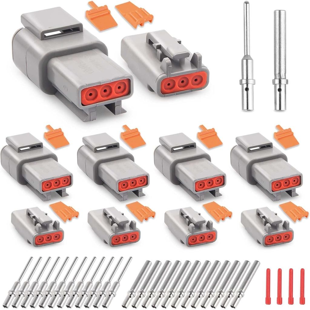JRready Deutsch DTM 3 Pin Connectors 4 Kits, Waterproof Electrical Wire Connectors with Size 20 Soli