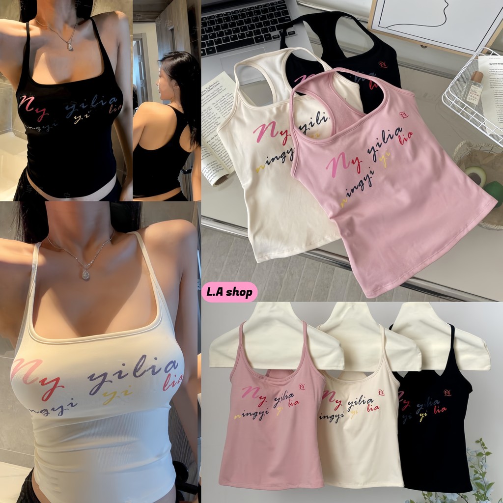 L.A Shop★เสื้อคุณภาพดี เสื้อสายเดี่ยว มีฟองน้ำ ดีเทลสกีนตัวอักษรน่ารักมาก ผ้าใส่สบาย "FY2601"