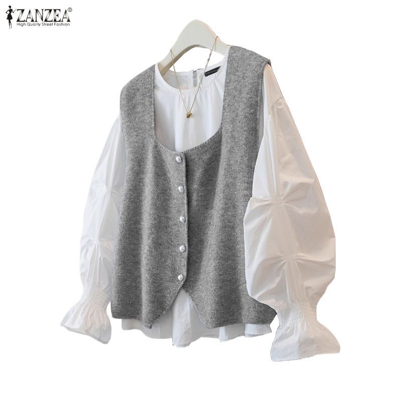 ZANZEA Contrast Patchwork Dress ดีไซน์เกาหลีสำหรับทำงานและใส่ลำลอง ตัดเย็บแบบรอบคอดูเก๋ไก๋