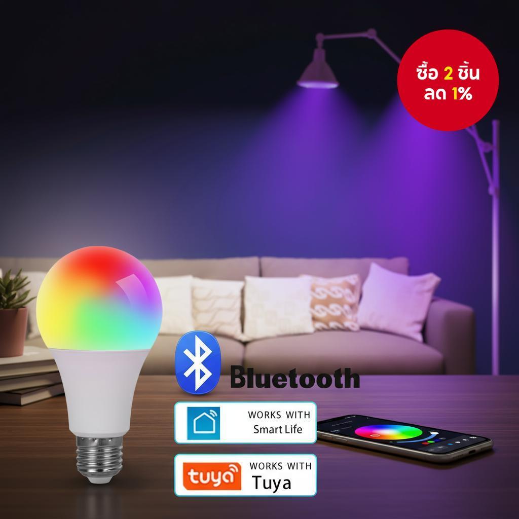 หลอดไฟ LED E27, สมาร์ท RGB สําหรับโคมไฟ Tuya, ปรับความสว่างได้ผ่านแอป Bluetooth, หลอดไฟ LED 220V สําหรับตกแต่งห้องนอน ปาร์ตี้ คริสต์มาส