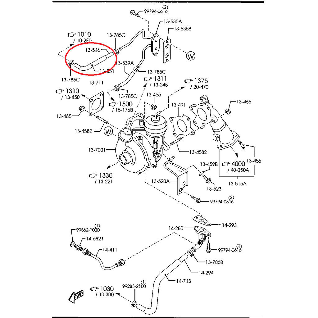 ท่อน้ำเลี้ยงเทอร์โบ MAZDA BT50 RANGER T5 2006-2011 WLAA WLAT WLC 2.5 16V. WEC WEAT 3.0