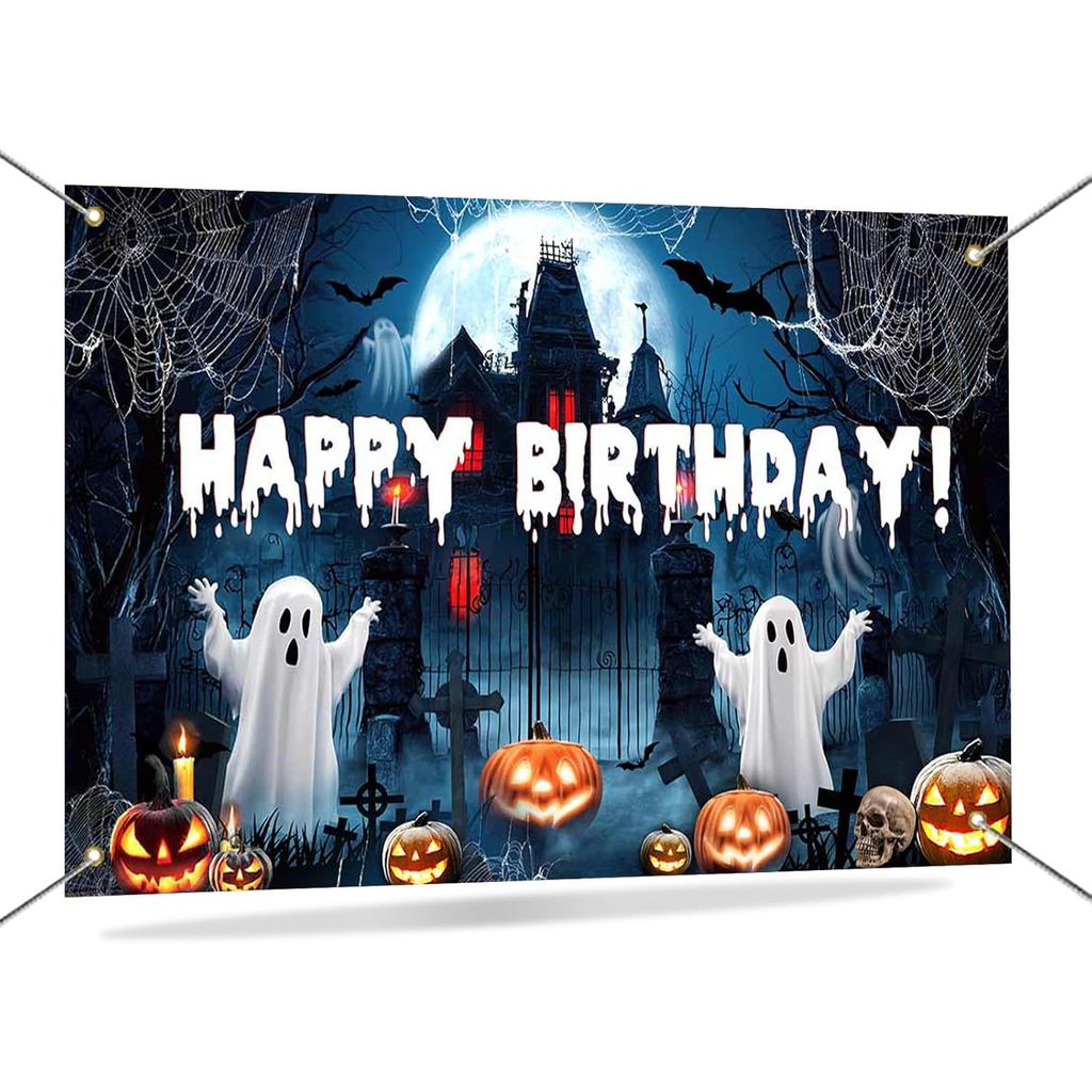 Mocsicka Halloween Birthday Backdrop Happy Halloween Birthday Banner Decorations Horror Castle Spook