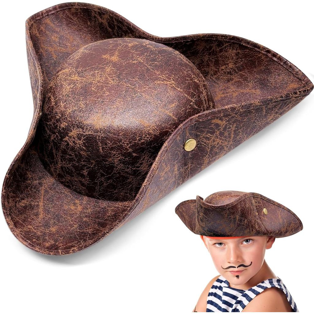 Novelty Faux Leather Pirate Hat,Brown Faux Leather Hat,Tricorn Pirate Hat for Adult Men Women,Hallow