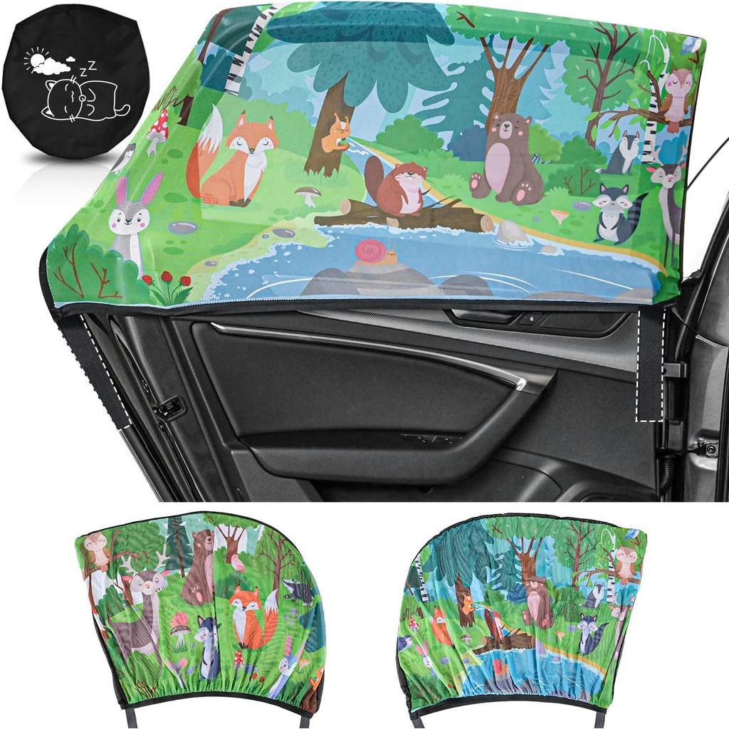 MOVINPE Car Window Shade for Baby, 2-Pack Breathable Mesh Rear Window Screens, Universal Stretchable