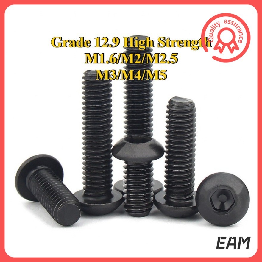 สกรูหกเหลี่ยมใน เกรด 12.9 ISO7380 ความแข็งแรงสูง หัวกระทะ/หัวกึ่งถ้วย  M1.6/M2/M2.5/M3/M4/M5 * L3-50