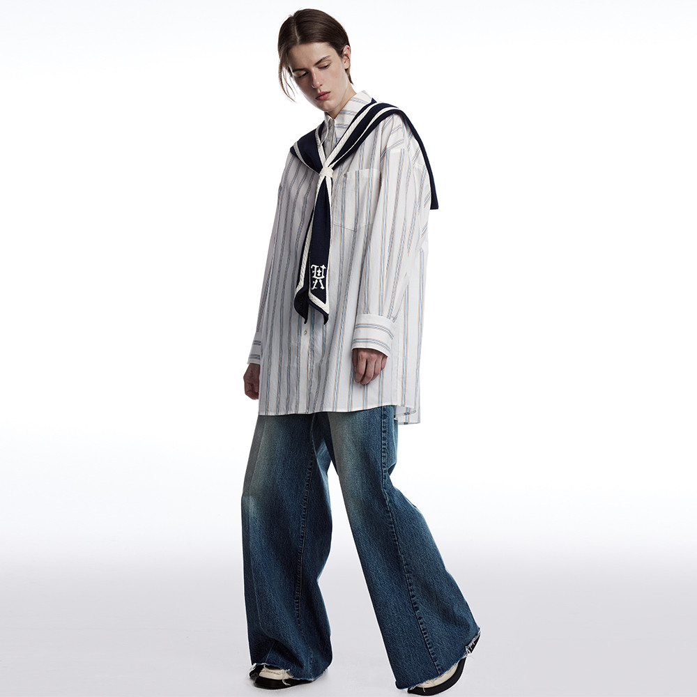 เสื้อเชิ้ตและผ้าคลุมไหล่ สไตล์ Preppy สีกรมท่า จาก UOOYAA