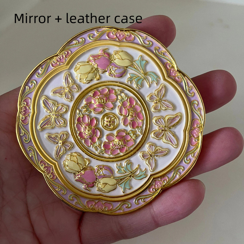 Peach Blossom Mirror กระเป๋าดอกไม้ย้อนยุค กระจกผีเสื้อ กระจกพกพา