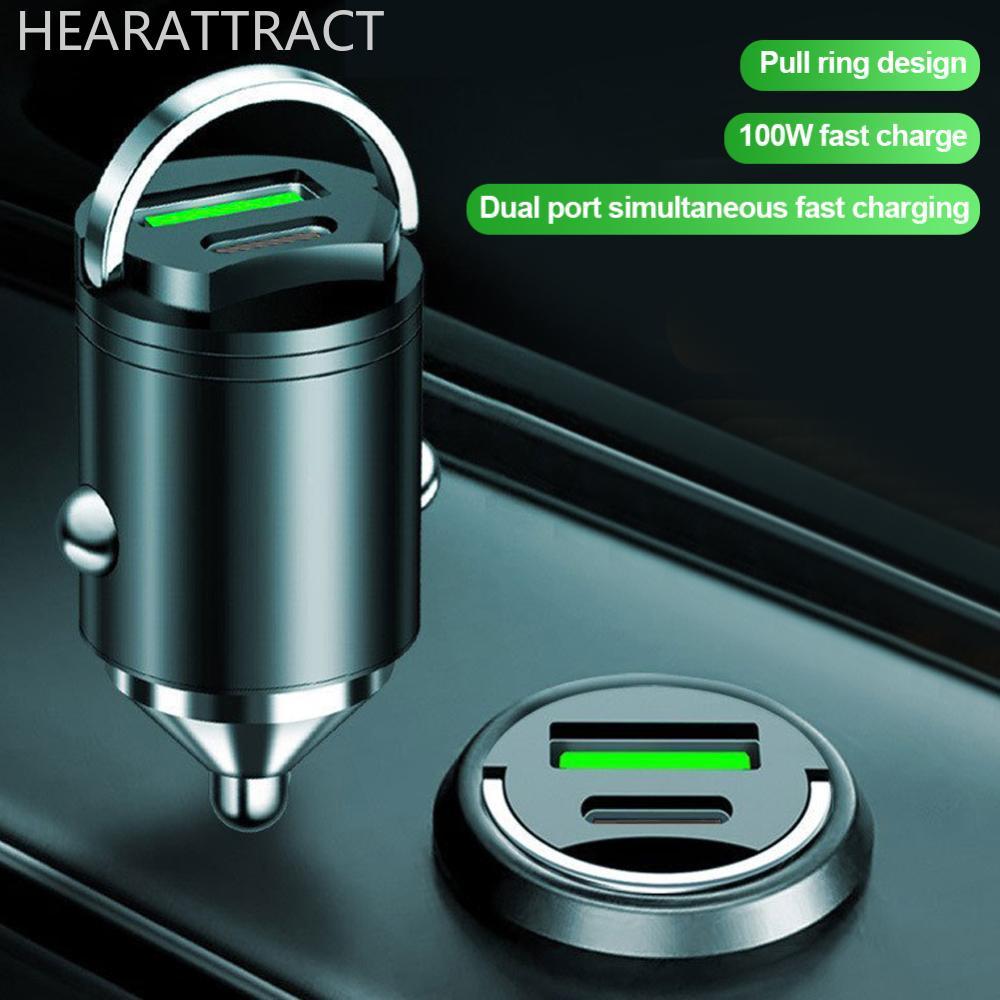 HEARATTRACT Mini Dual Ports Pull Ring Car Charger USB Fast Charging QC 3.0 โทรศัพท์สะดวกอะแดปเตอร์ชา