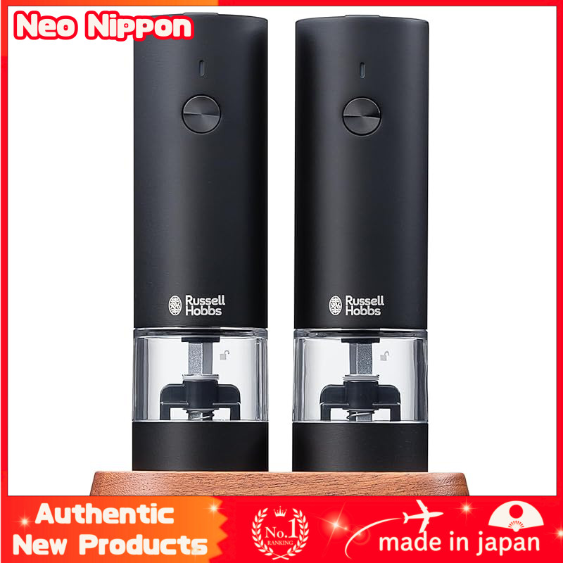 Rechargeable Salt & Pepper Mill Set by Russell Hobbs - Mini Size with Extended Warranty